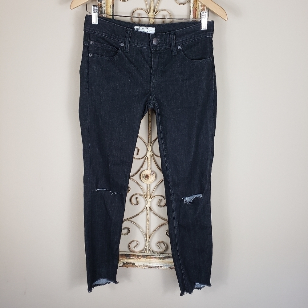 Free People Black Destroyed Hem Skinny Jeans Sz 25